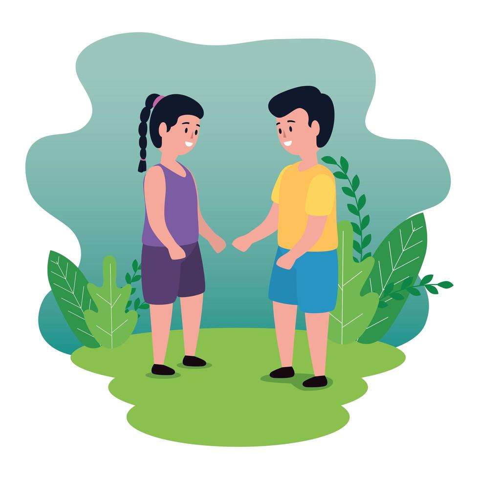 little kids couple on the park scene vector