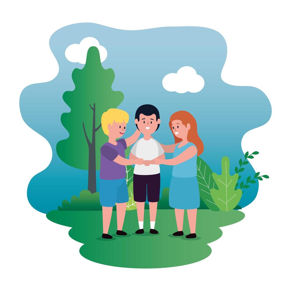 little kids group on the park scene vector