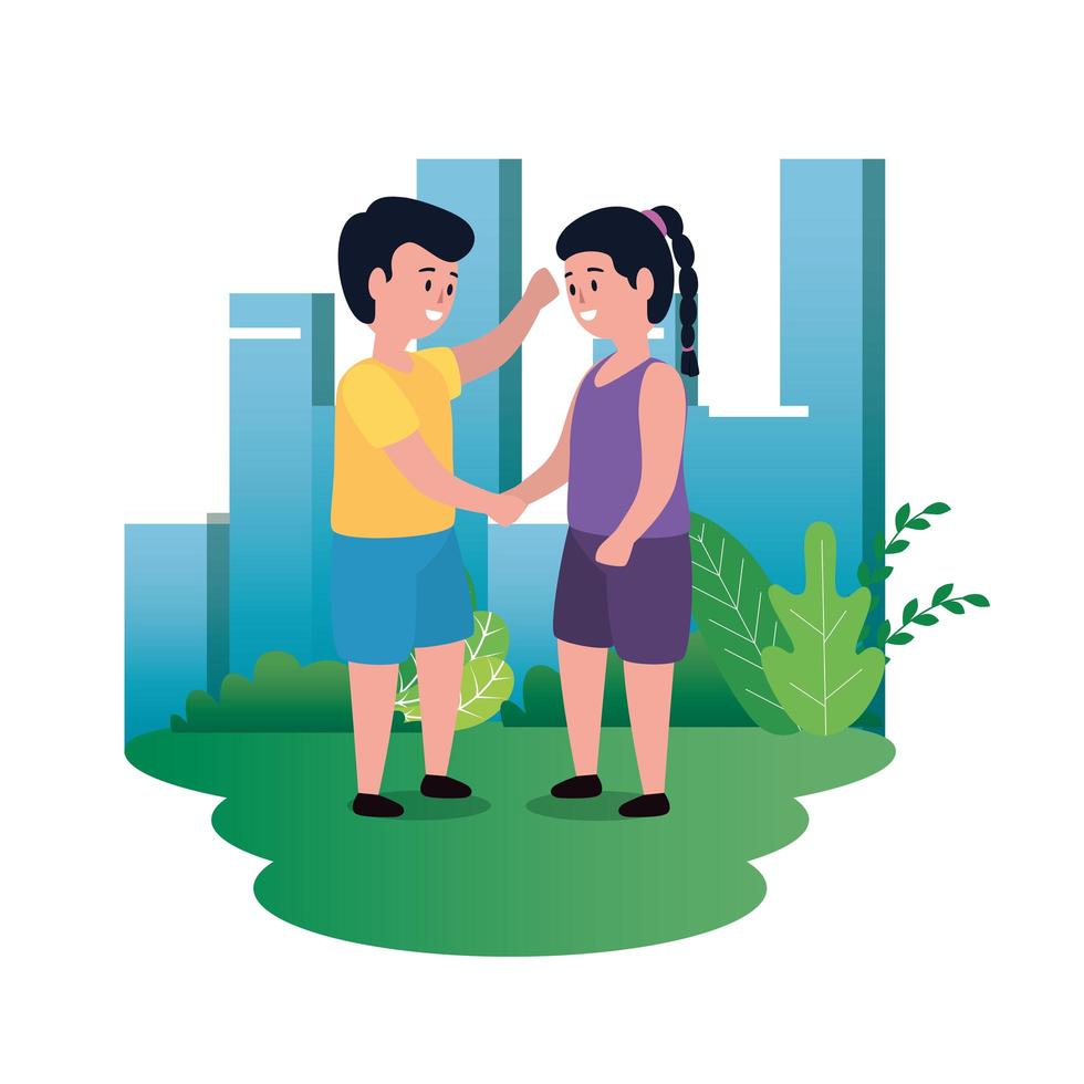little kids couple on the park scene vector