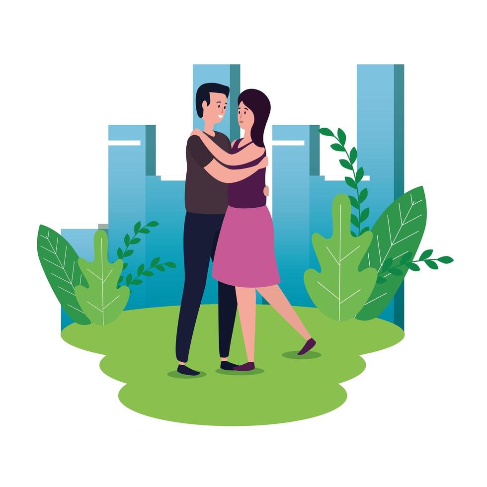 cute lovers couple on the park characters vector