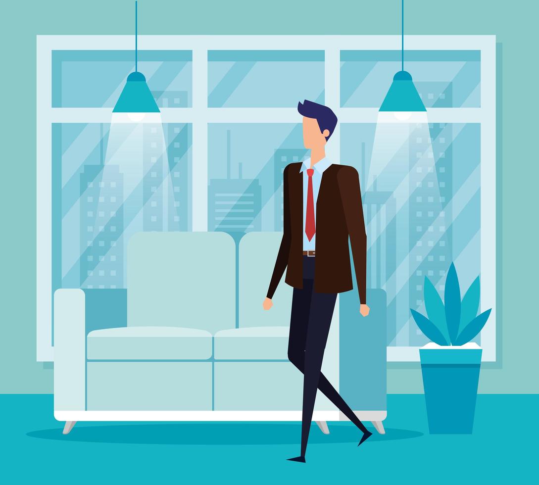 elegant businessman worker in the livingroom vector