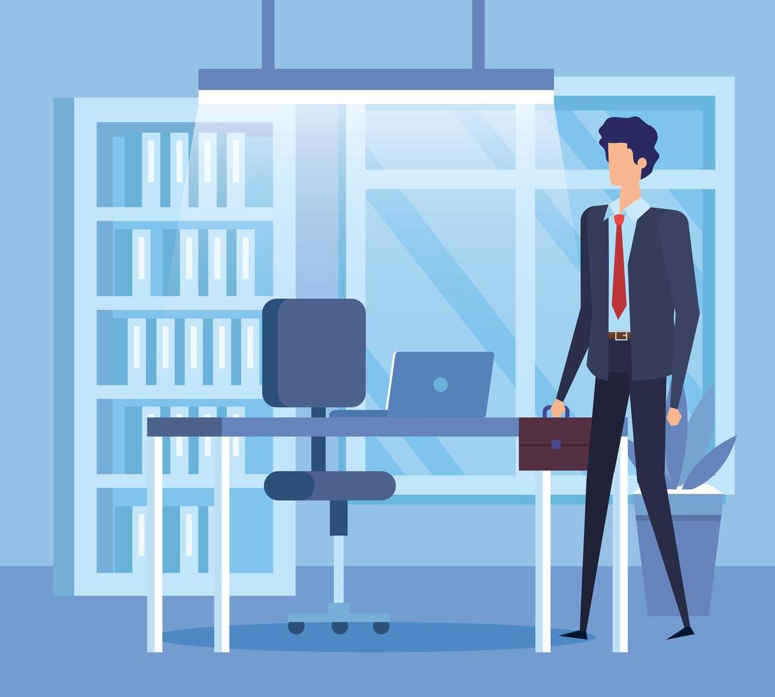 elegant businessman worker in the office scene vector
