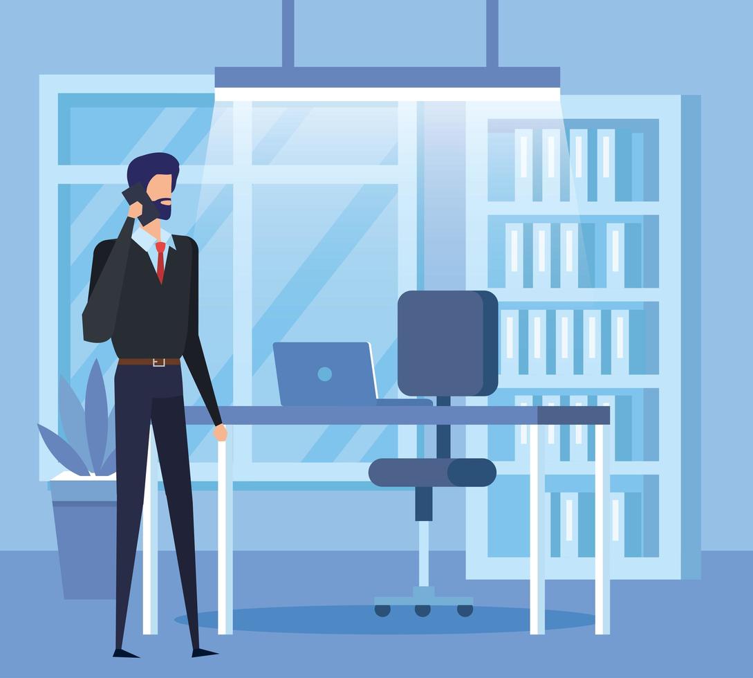 elegant businessman calling with smartphone in the office vector