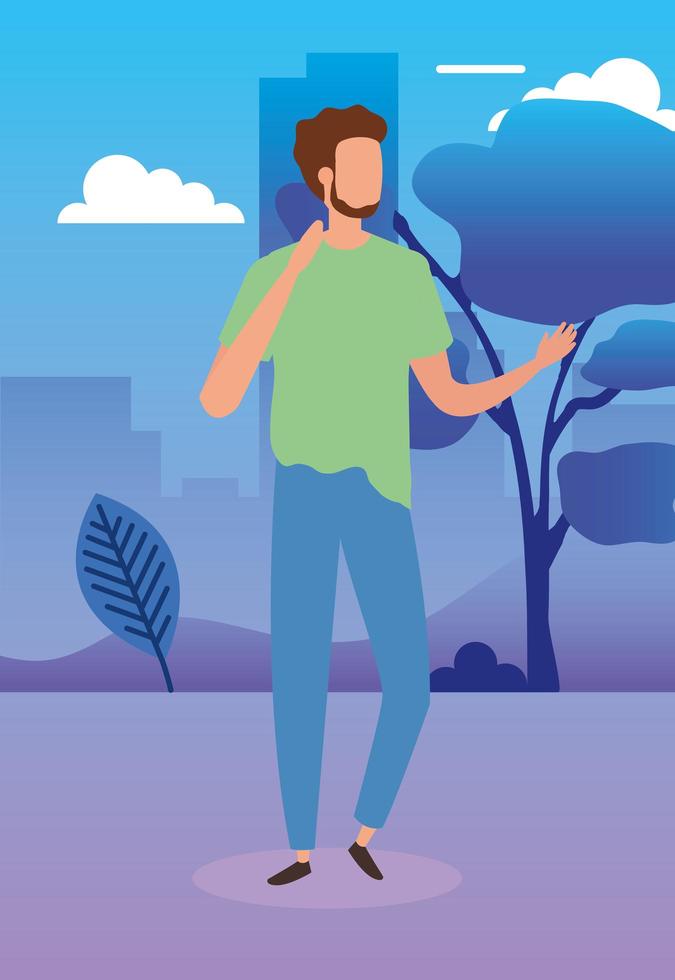 young man in park nature characters vector