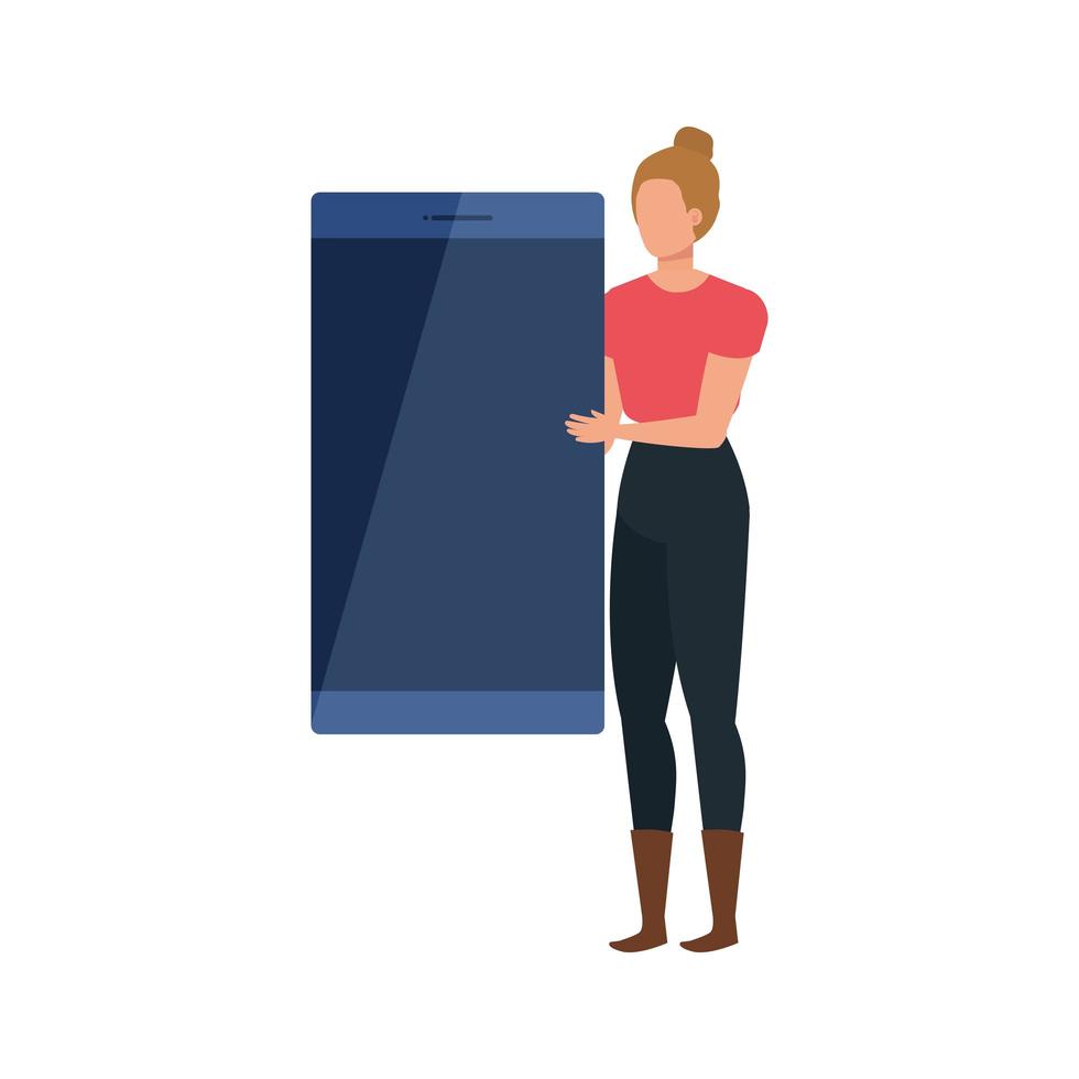 young woman with smartphone character vector