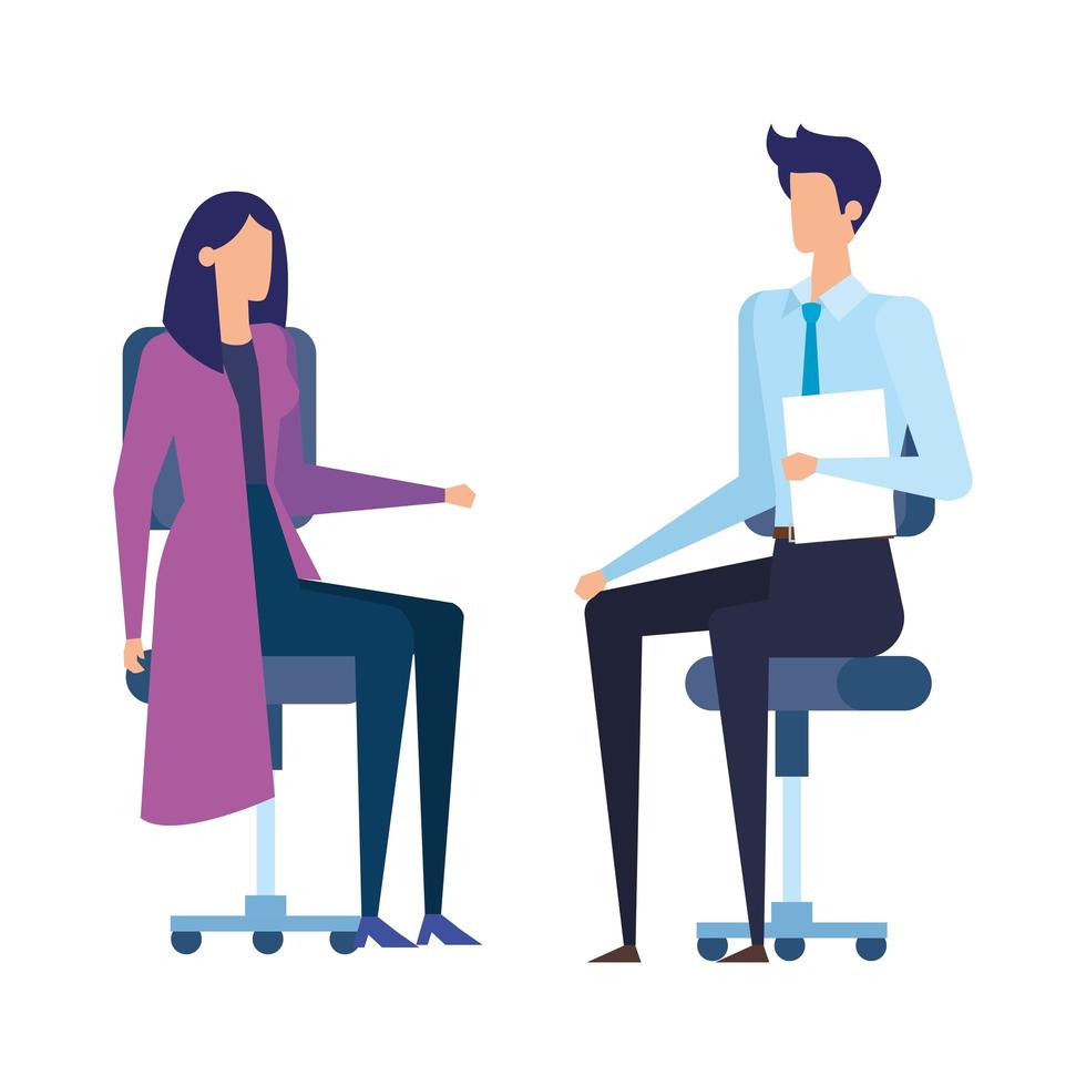 elegant business couple workers in office chairs vector