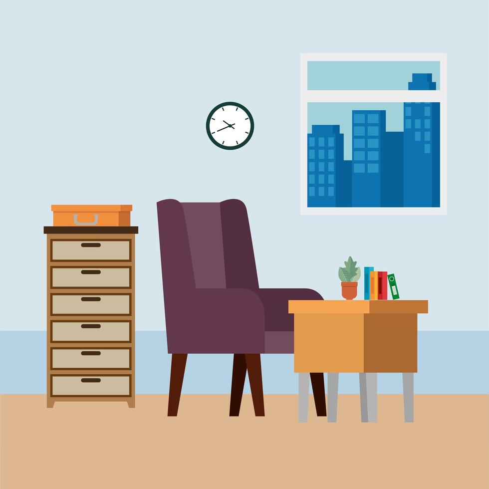 livingroom home place with sofa scene vector