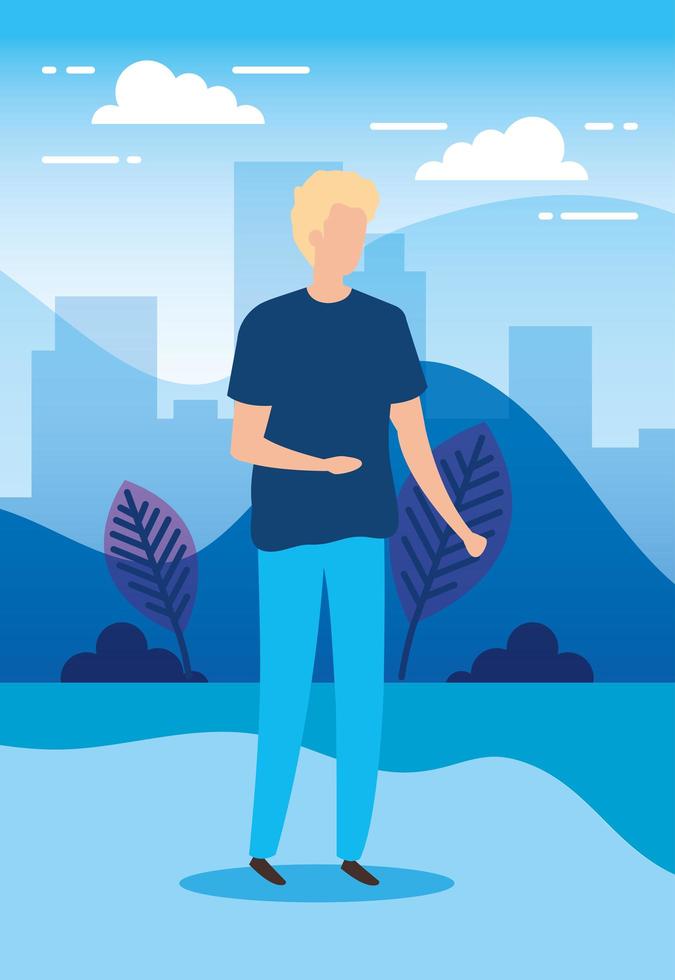young man in park nature characters vector