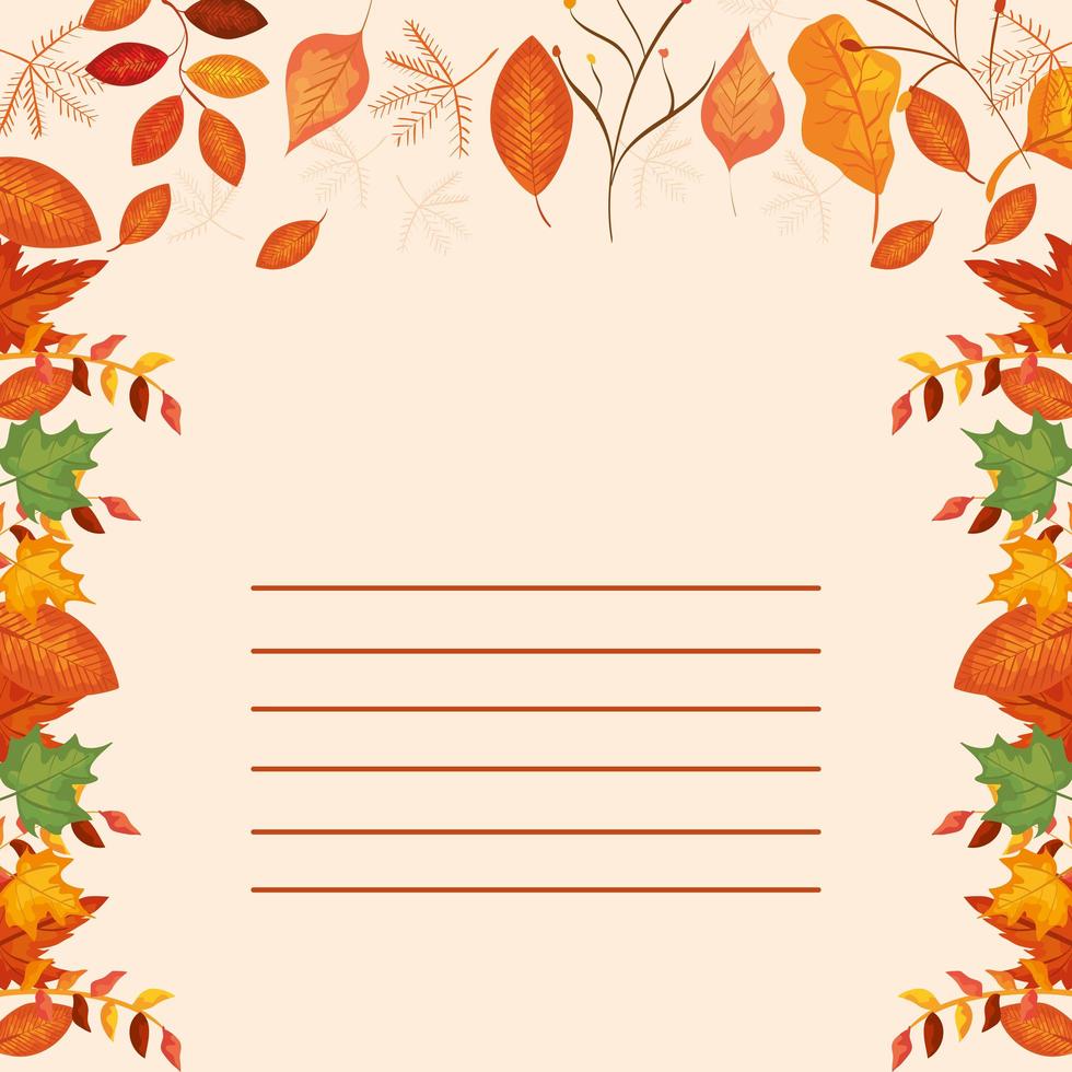 tarjeta con hojas decoracion de otoño vector