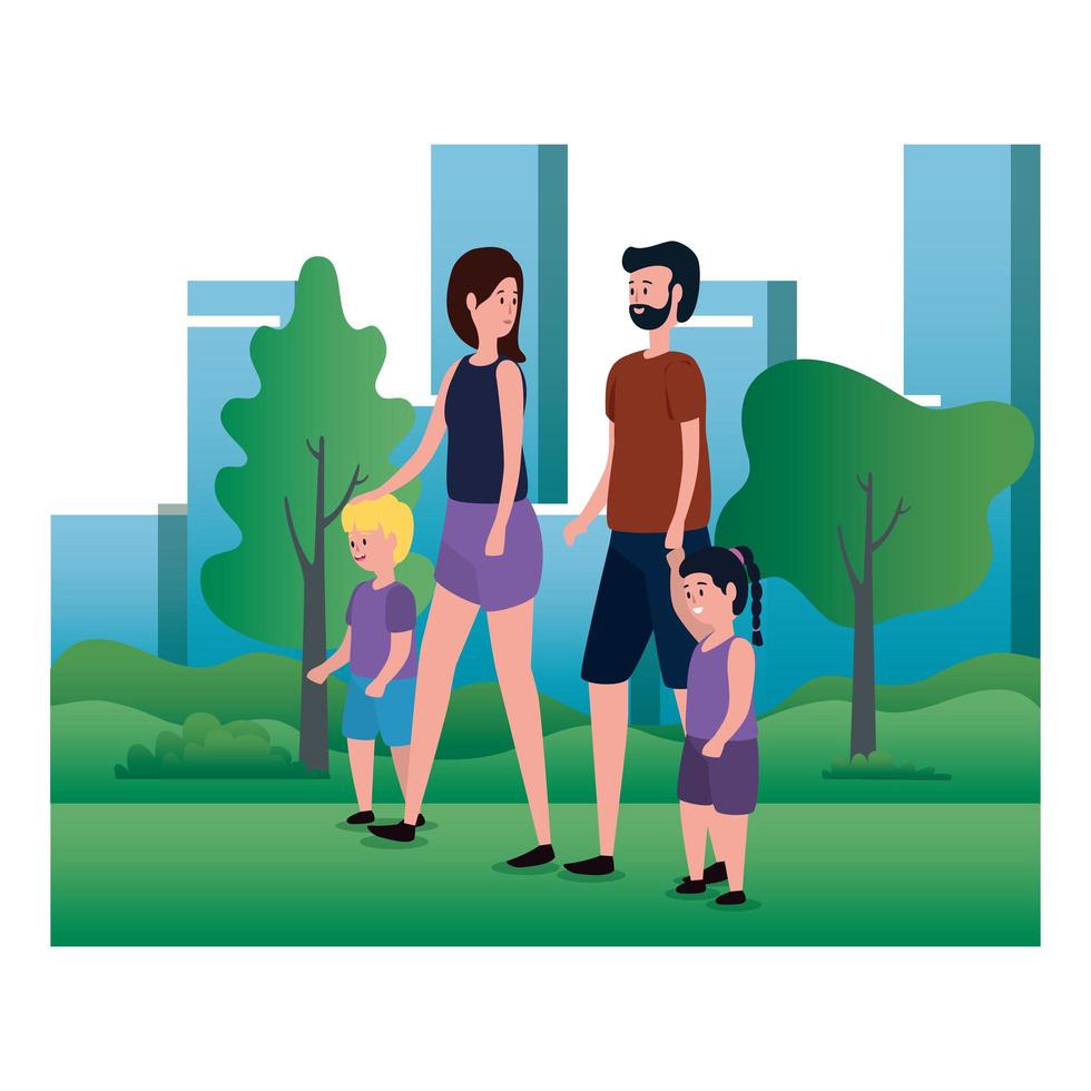 parents couple with kids on the park vector