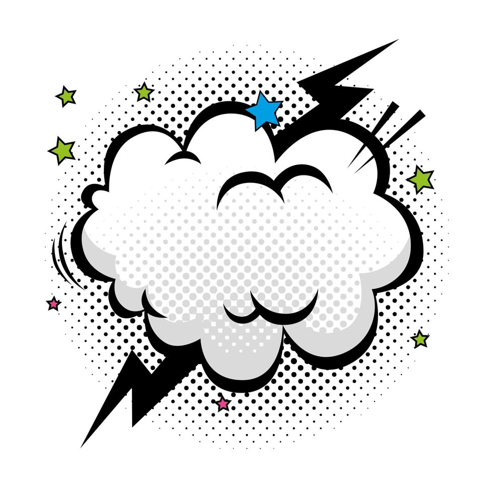 cloud with thunderbolt and stars pop art style icon vector