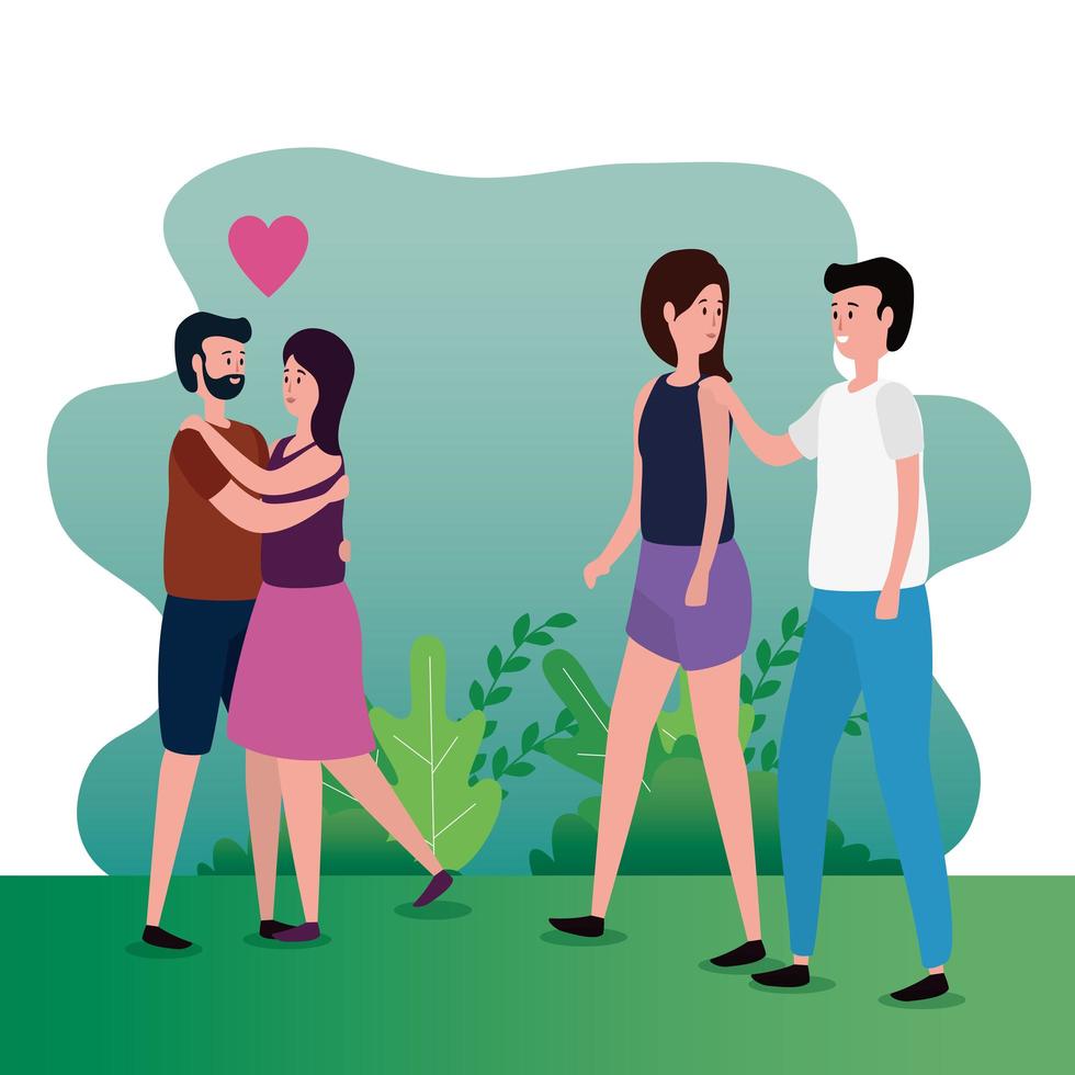 cute lovers couples on the park characters vector