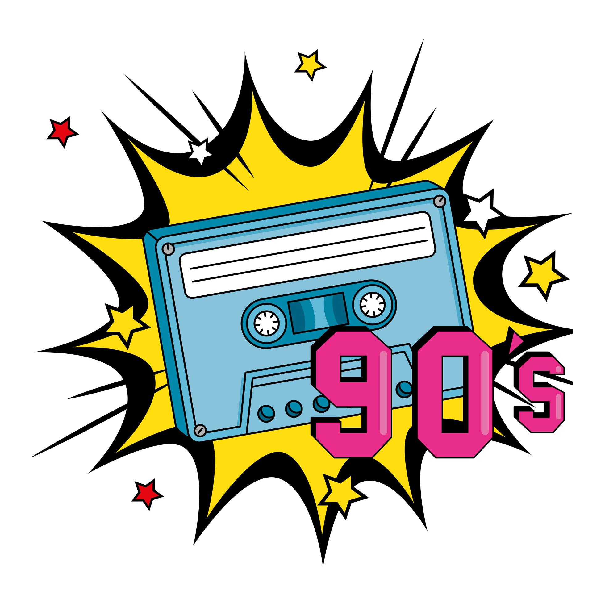 cassette of nineties in explosion pop art 1916374 Vector Art at Vecteezy