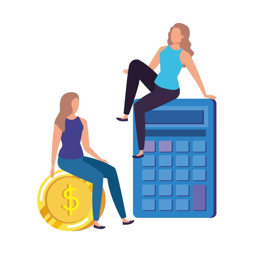 young women with calculator characters vector