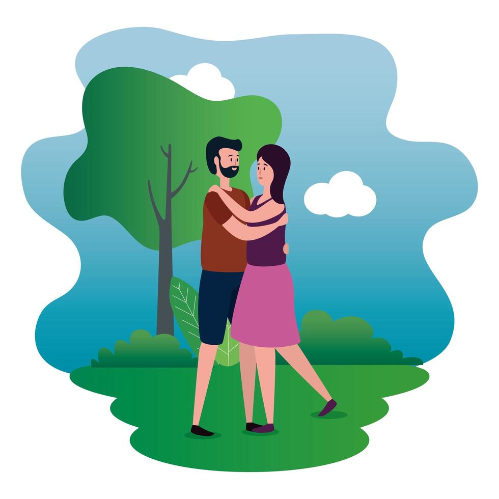 cute lovers couple on the park characters vector
