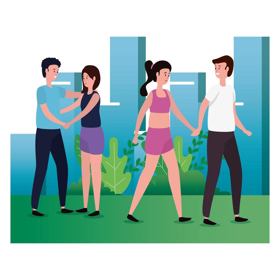 cute lovers couples on the park characters vector