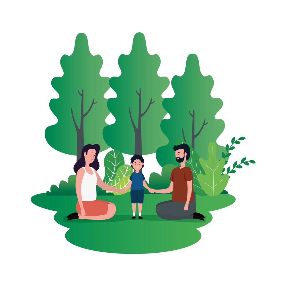 parents couple with little son on the park characters vector