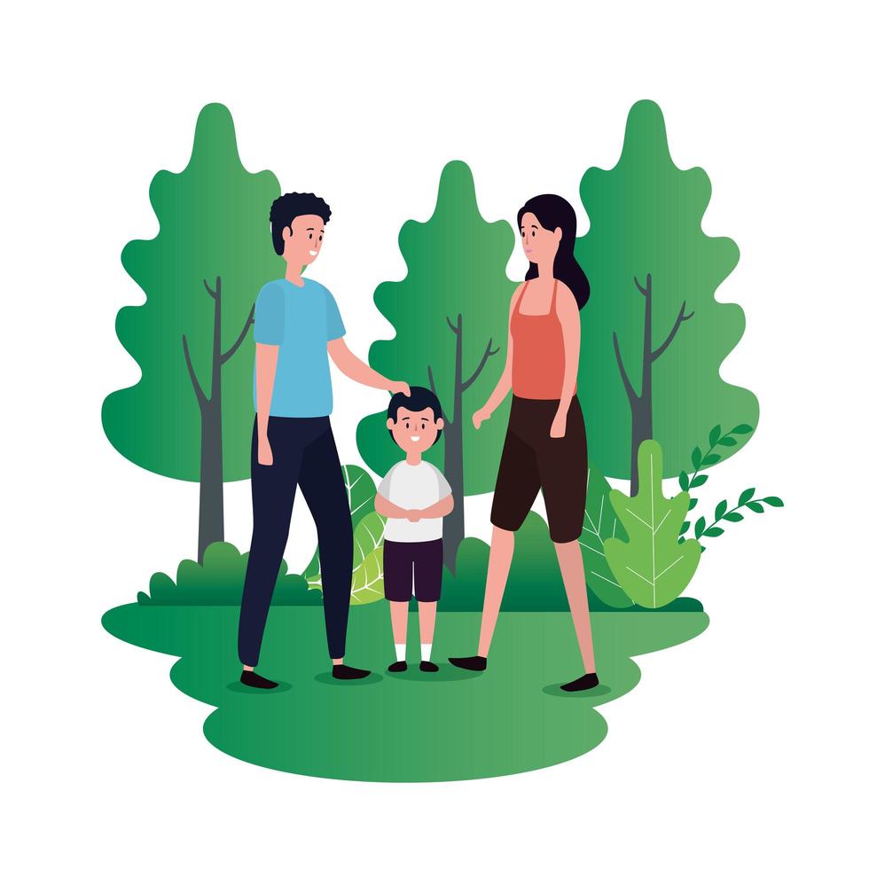 parents couple with little son on the park characters vector