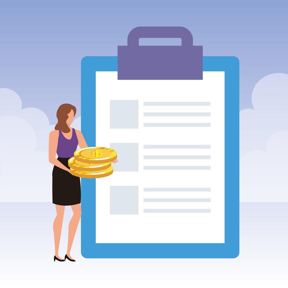 young woman with checklist and money vector