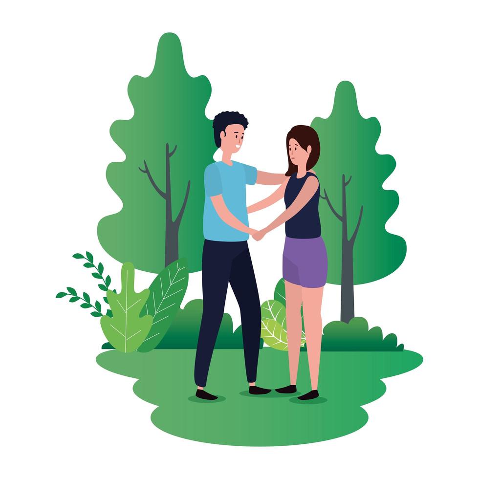 cute lovers couple on the park characters vector