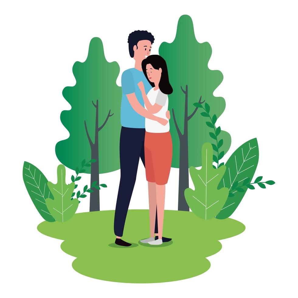 cute lovers couple on the park characters vector