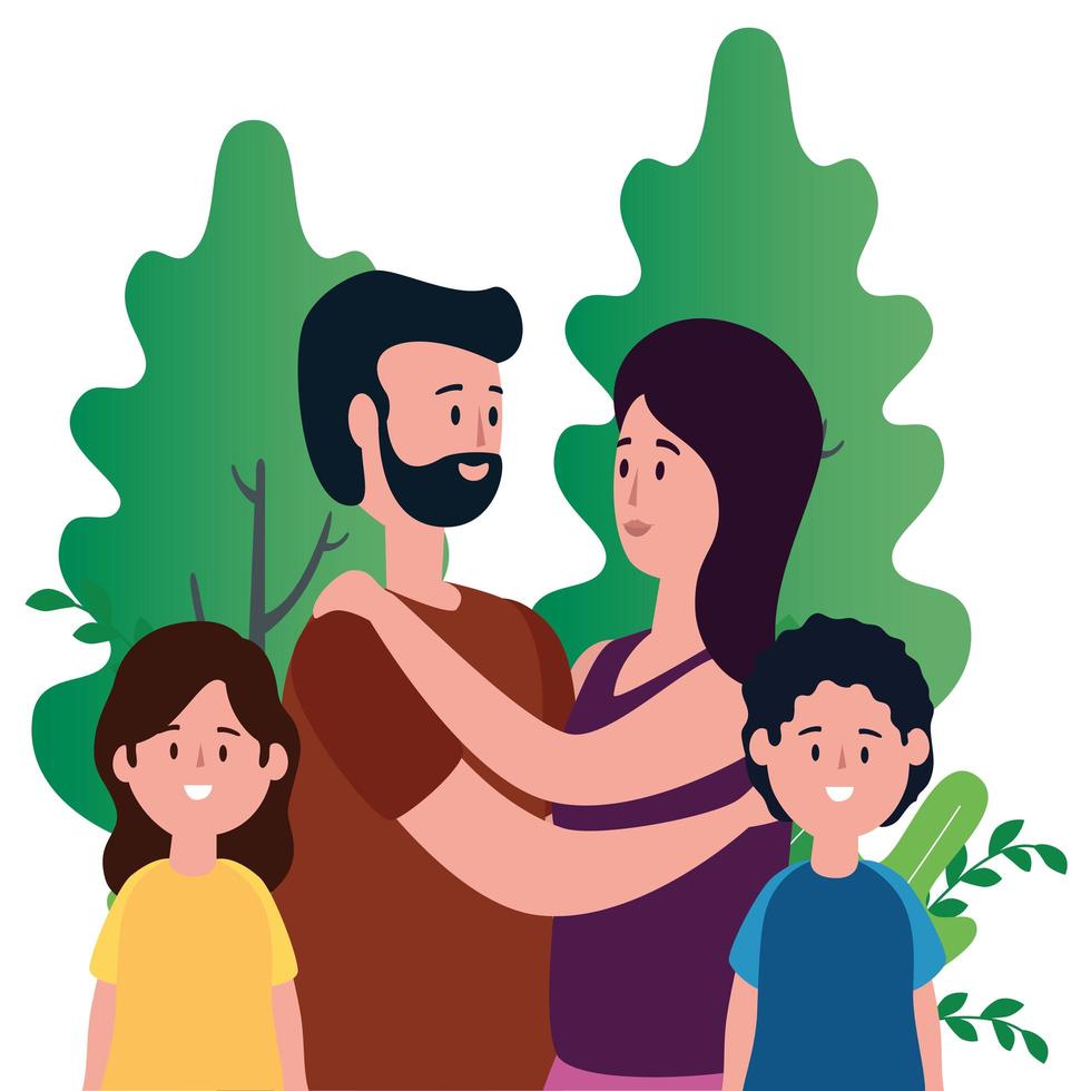 parents couple with kids on the park vector