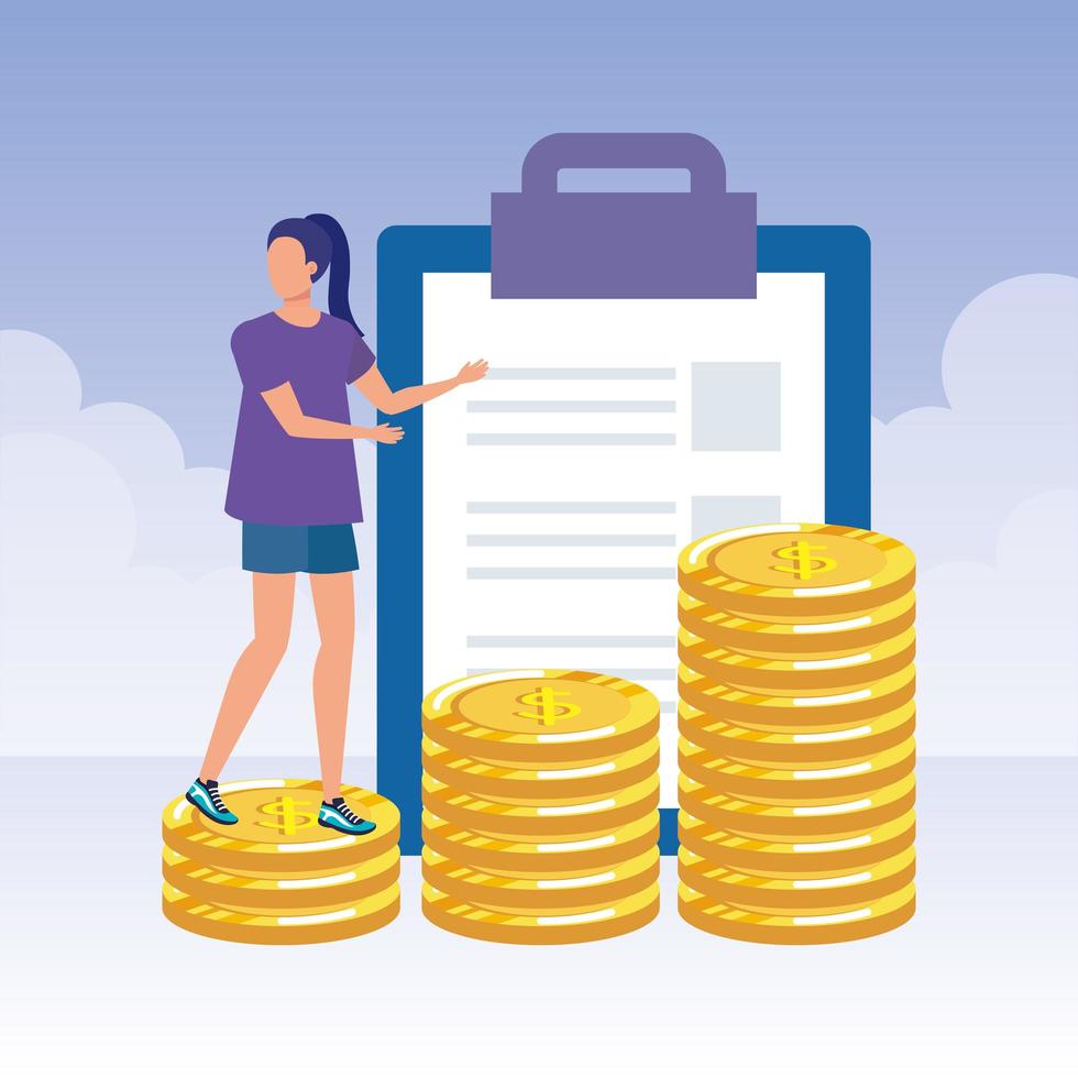 young woman with checklist and money vector