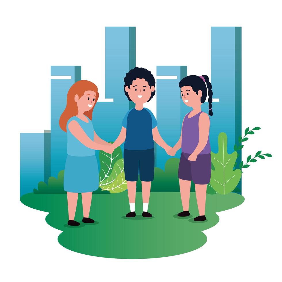 little kids group on the park scene vector