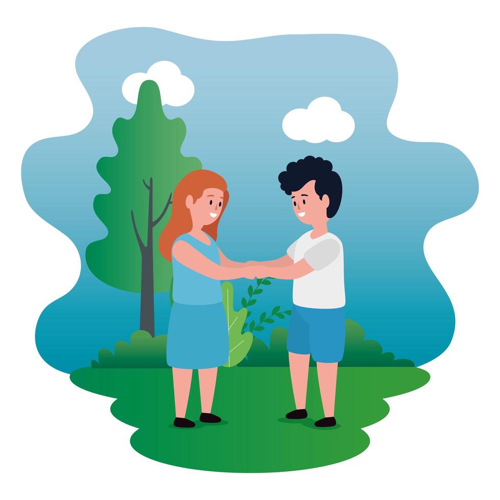 little kids couple on the park scene vector