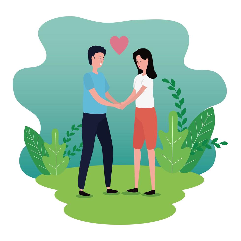 cute lovers couple on the park characters vector