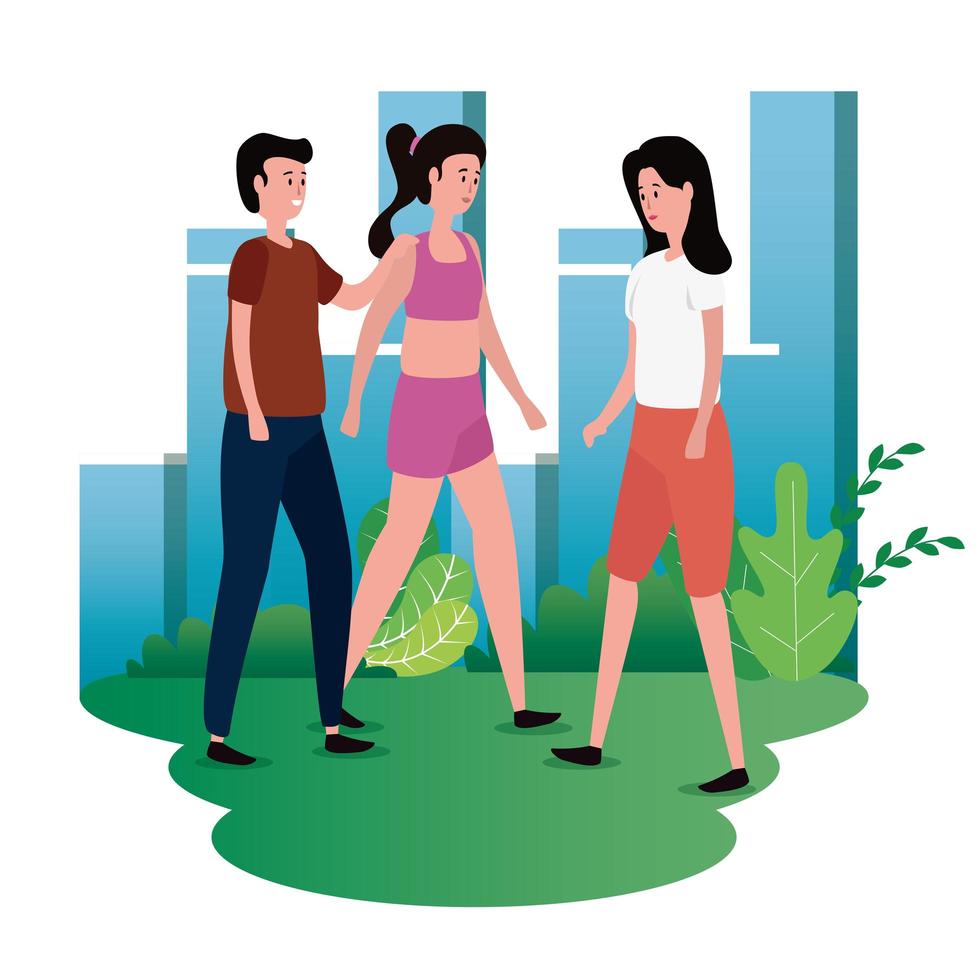 group of people on the park characters vector