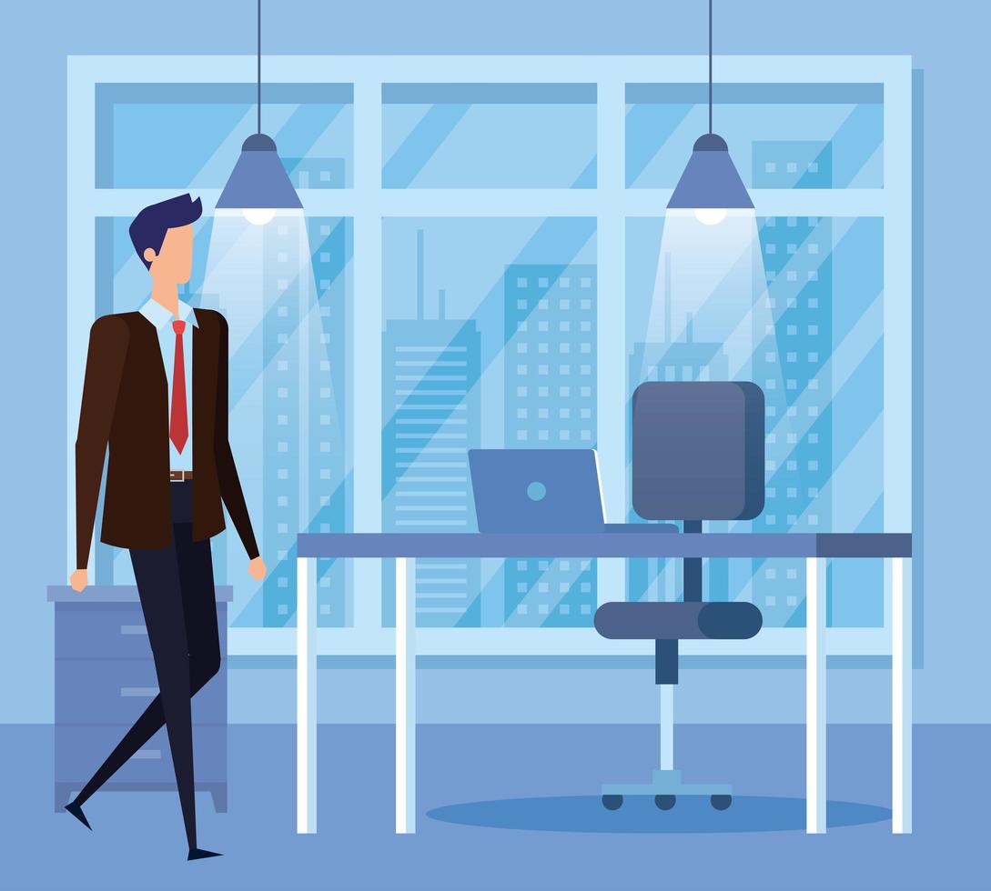 elegant businessman worker in the office scene vector