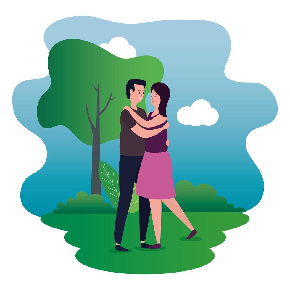 cute lovers couple on the park characters vector