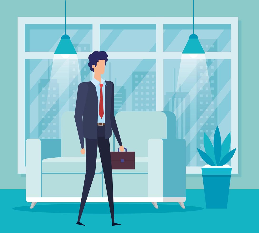 elegant businessman worker in the livingroom vector