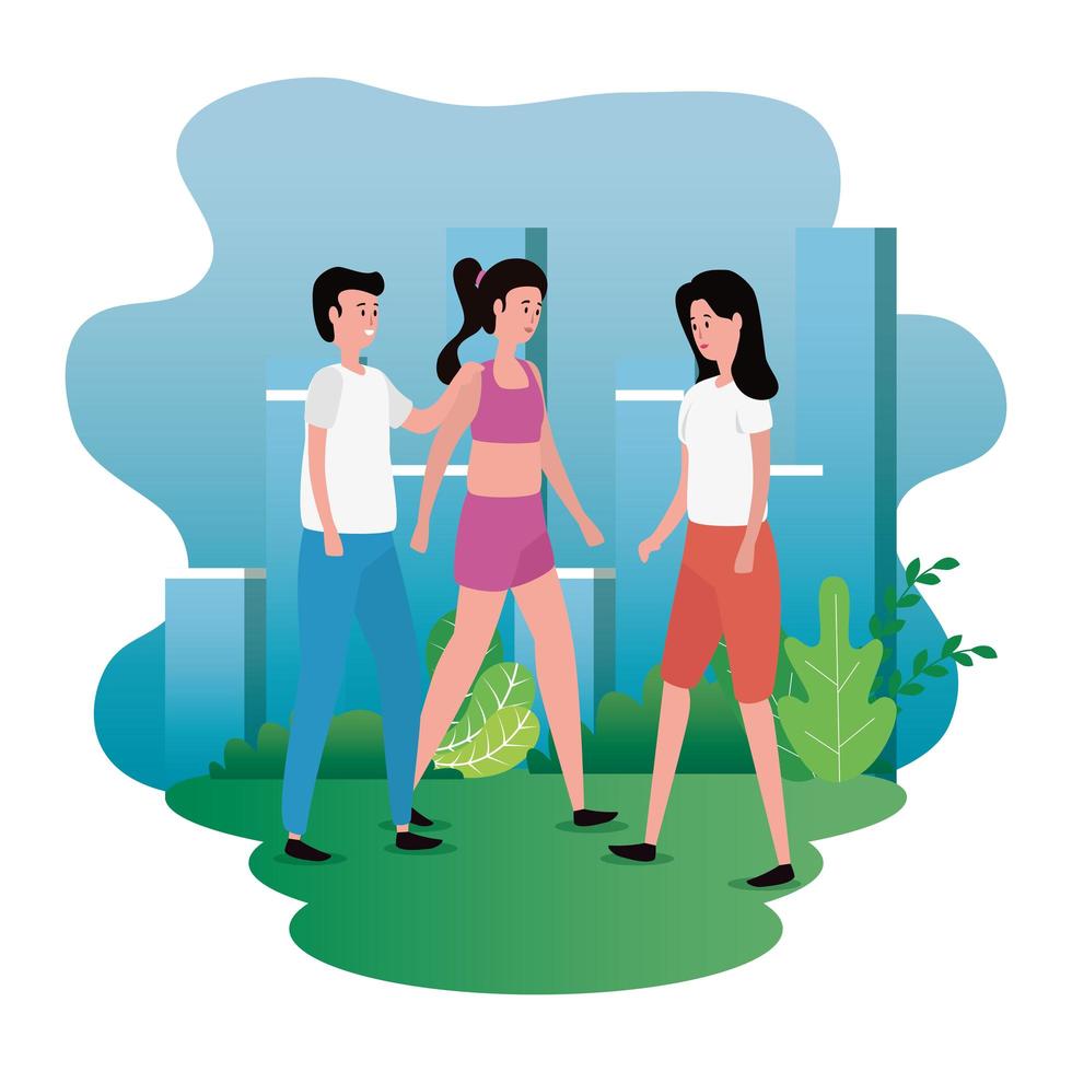 group of people on the park characters vector