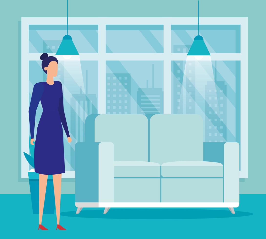 elegant businesswoman worker in livingroom vector