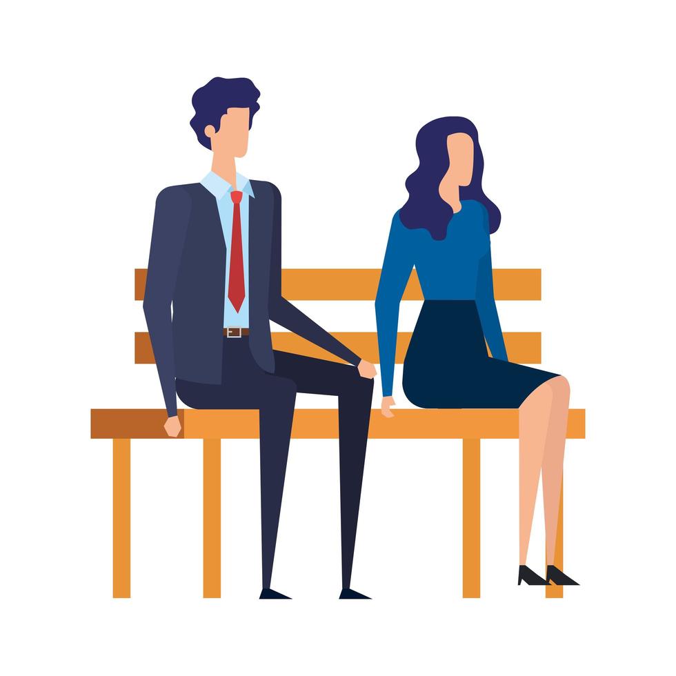 elegant business couple seated in the park chair vector