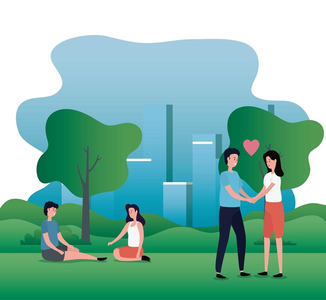 cute lovers couples on the park characters vector