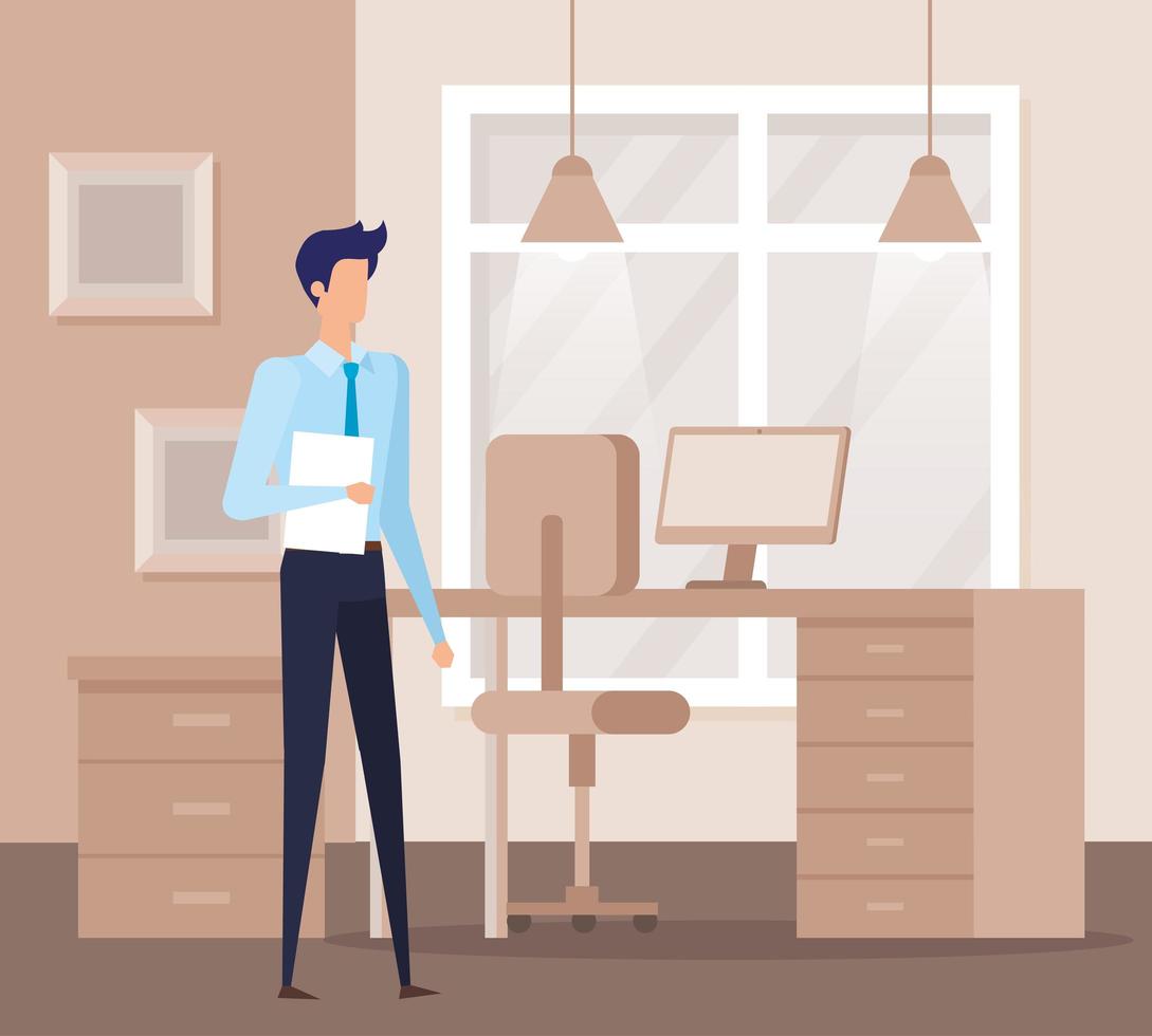 elegant businessman worker in the office scene vector