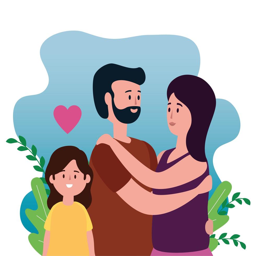 parents couple with little daughter on the park characters vector