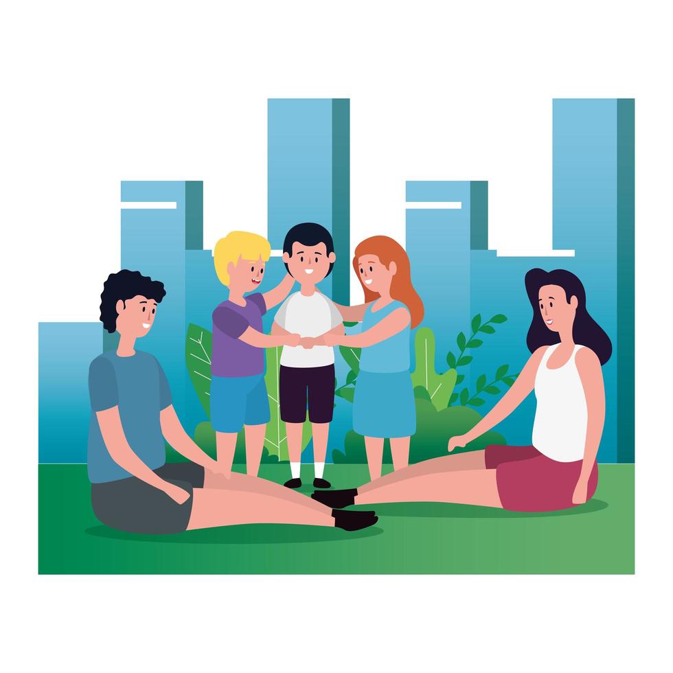 parents couple with kids on the park vector