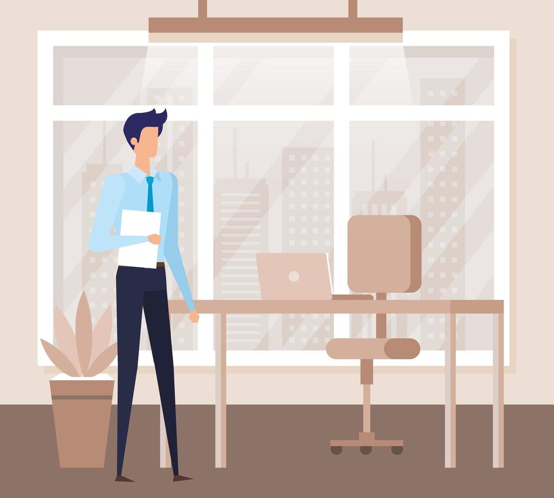 elegant businessman worker in the office scene vector