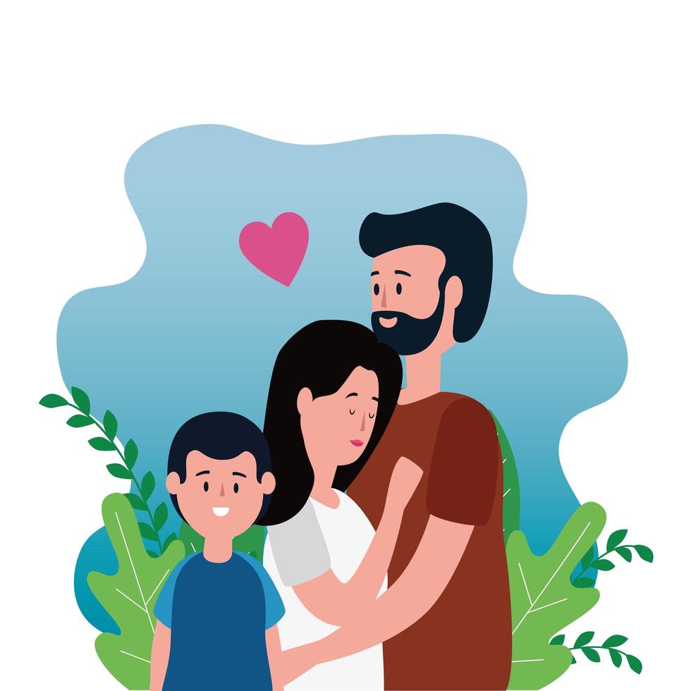 parents couple with little son on the park characters vector