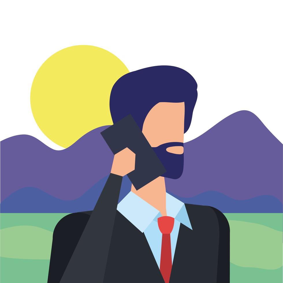 businessman worker calling with smartphone in the camp vector