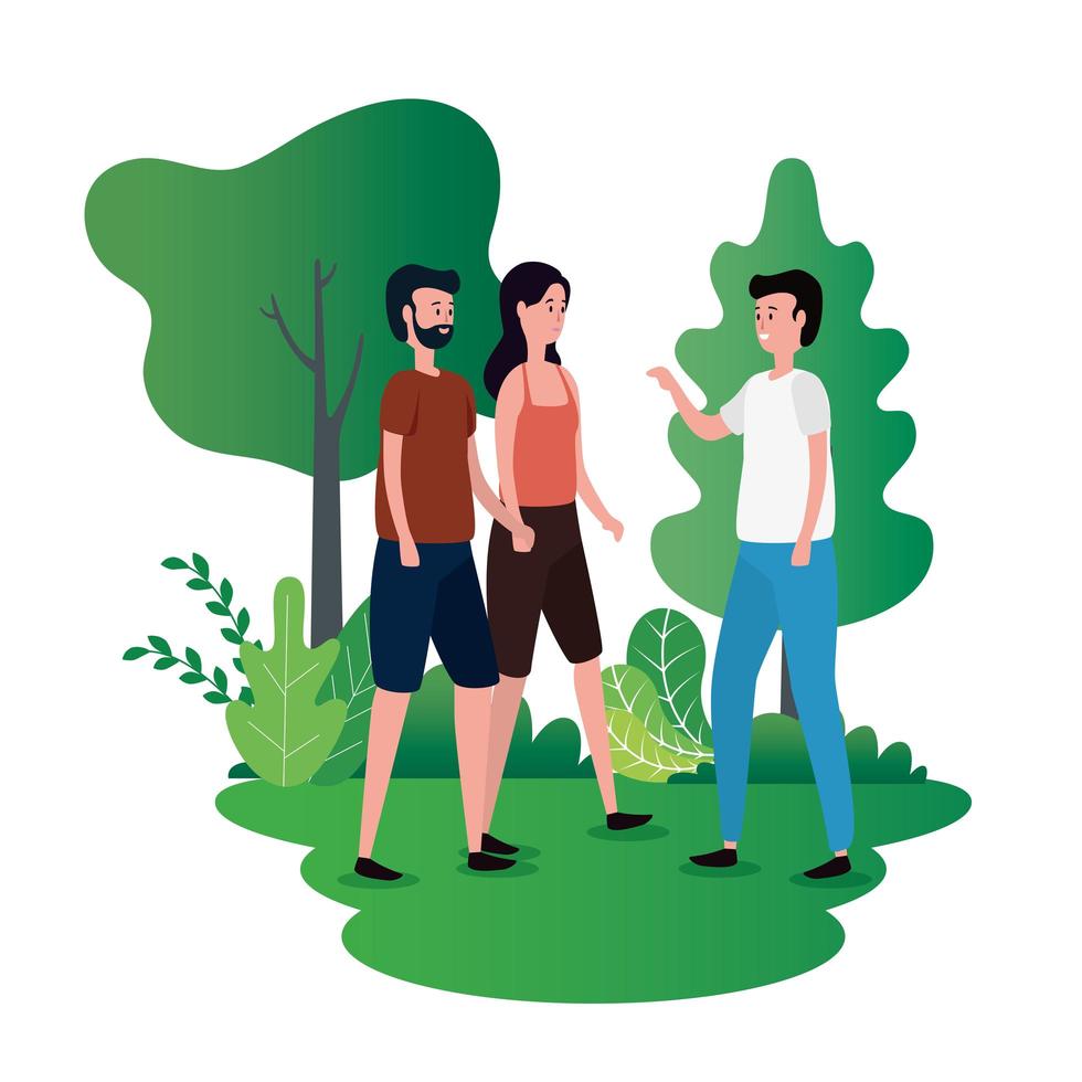 group of people on the park characters vector