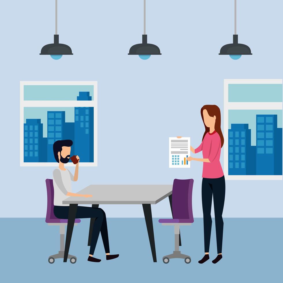 elegant business couple workers in the office vector