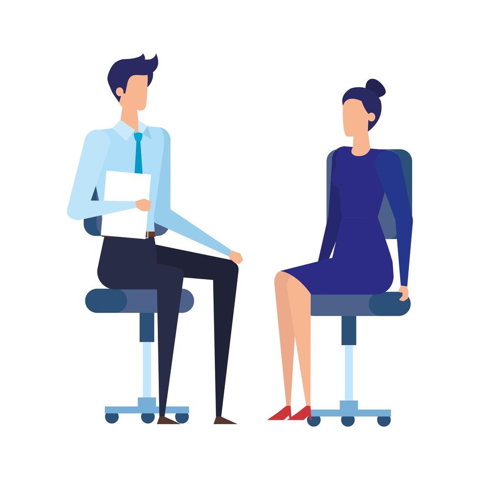 elegant business couple workers in office chairs vector