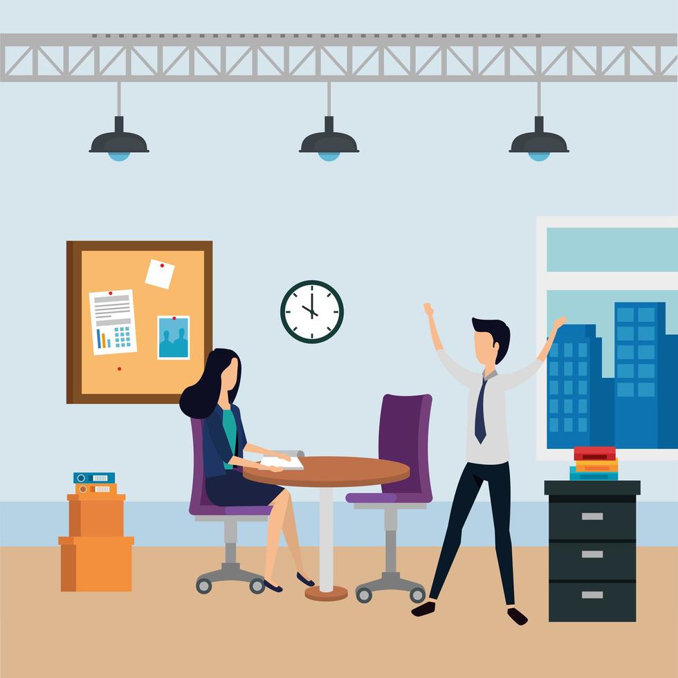 elegant business couple workers in the office vector