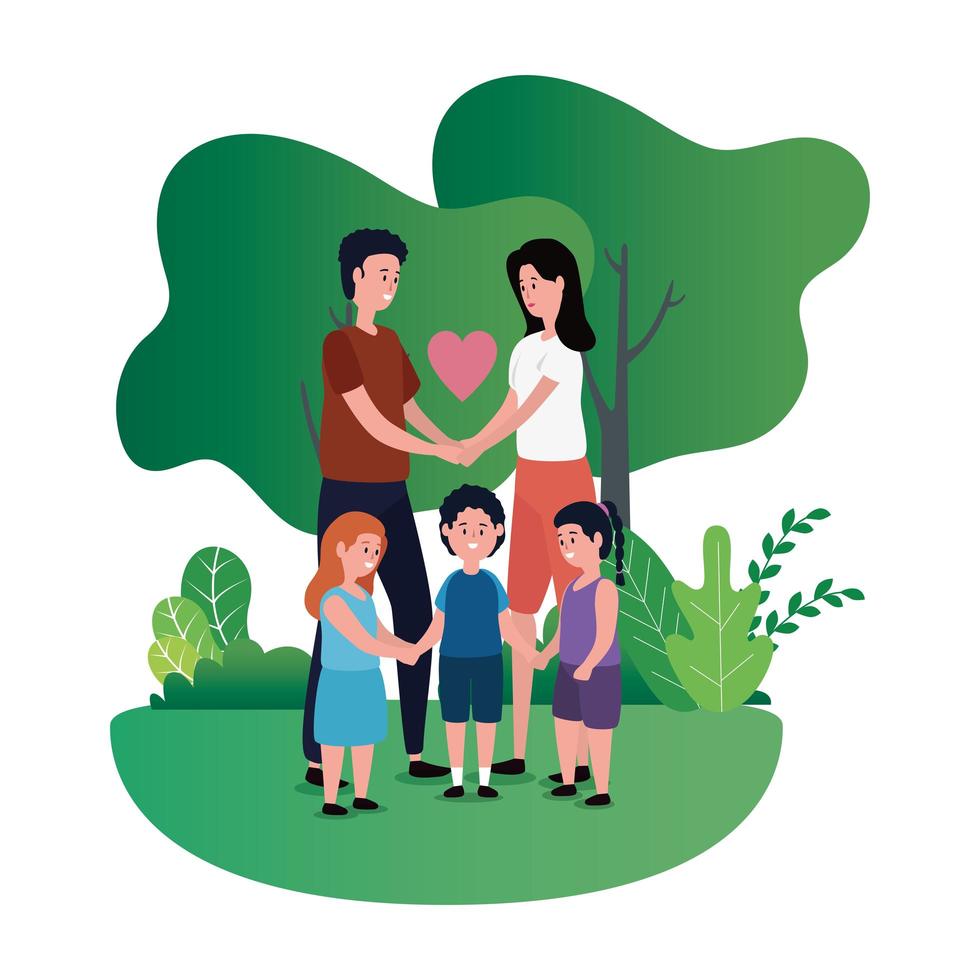 parents couple with kids on the park vector