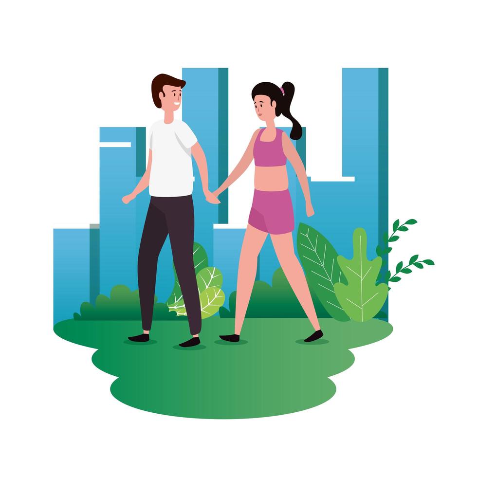 cute lovers couple on the park characters vector